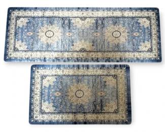 Two Blue Floral NonSlip Cushioned Kitchen Floor Mats