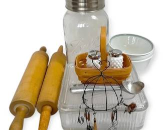 Vintage Federal Glass Refrigerator Dish,Large Mason Jar, Corelle Bowls, and More