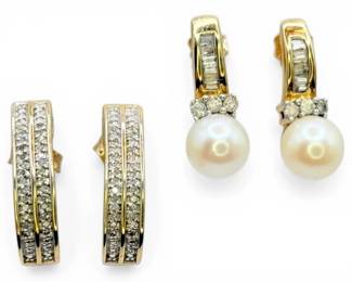 10k Gold Pearl  Diamond Earrings 5.18g Total