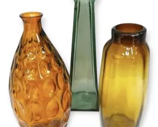 3 Green  Amber Decorative Glass Vases