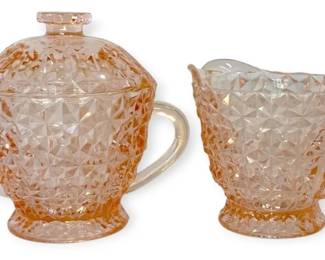 Pink Jeanette Glass Co. Sugar Bowl With Lid and Creamer