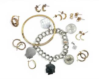 Gold And Silver Toned Bracelets And Earrings