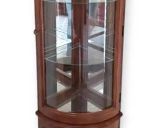 Curved Corner Lighted Curio Cabinet With Glass Shelves