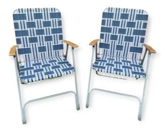 Vintage Blue  Green Webbed Folding Lawn Chairs