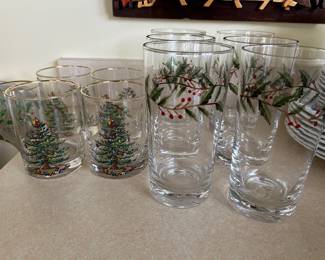 Spode rock glasses and 6 Ivy & berry beverage glasses ~