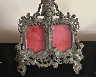 Gothic Art Nouveau Cherub Double Metal Photo Frame