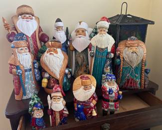 Russian wooden hand carved & painted Santas~