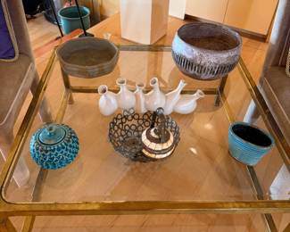 glass and brass coffee table