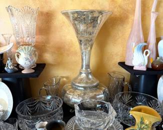 2 piece mercury glass vase crystal pitchers tiffany bowl