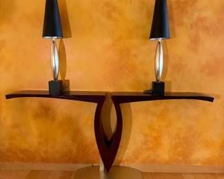 1970's French wood and aluminum console table