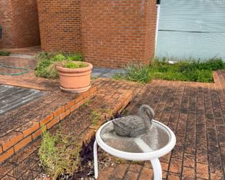 1 of 2 glass top metal tables, flower pot and lsu sign