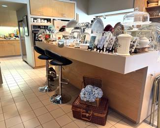 barstools and misc glass and pewter