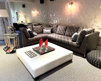 2-piece sectional sofa and square upholstered coffee table