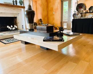 Italian travertine marble & granite cocktail table