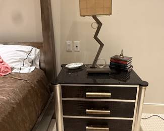 wood granite top faux alligator front night stand