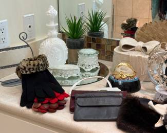 milk glass dresser set