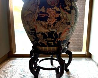 21" wide 31" tall including base oriental fish bowl pot