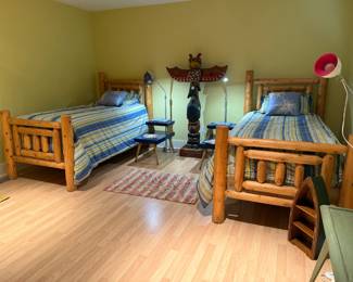 pine log twin beds
