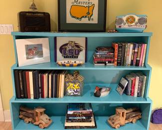 turquoise book shelf