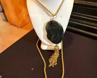 14k 30" rope chain with stone pendant