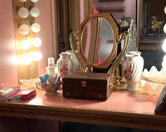 jewelry box and dresser mirror