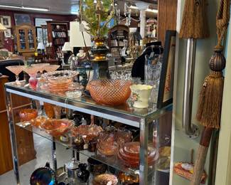 Pink Depression glass, Carnival Glass, Amber Glass