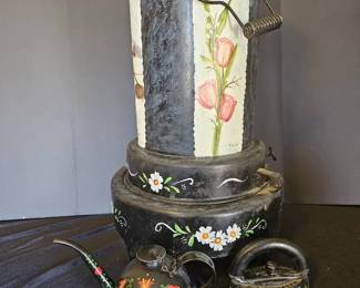 Sears  Roebuck Painted Heater, Sad Iron  Tea Pot