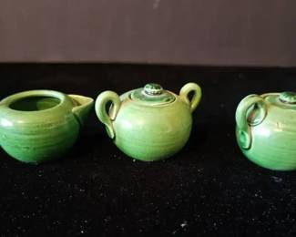 Miniature Green Ceramic Vintage Teapots