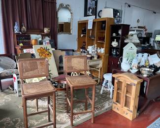 Cane and seat barstools, MCM