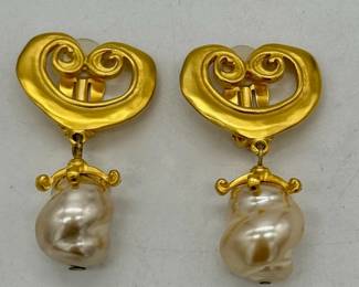 Attributed to Karl Lagerfeld simulated pearl clip earrings.