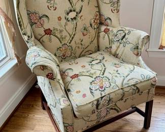 Chippendale style wing back chair.
