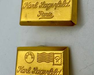 Vintage Karl Lagerfeld post card clip earrings.