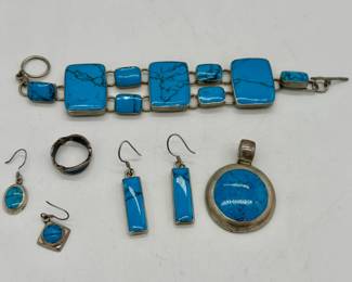 Sterling silver and turquoise jewelry.
