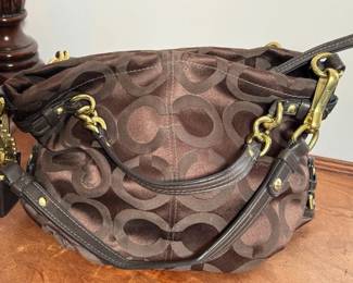 Brown Coach "Double C" fabric handbag.