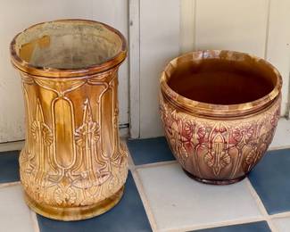 Art Nouveau style glased pot stand/umbrella stand and jardiniere.