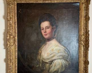 19thC portrait of a lady.  Oil on canvas.