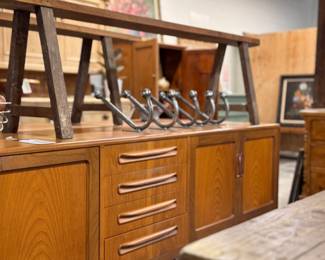 vintage english sideboard by g plan, french benches