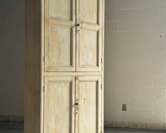 antique english pine cupboard w/ original pale yellow paint