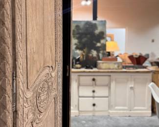 carved french oak armoire, white painted english pine sideboard