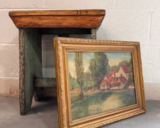 antique oil painting on canvas with gilt frame