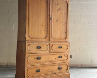 antique english pine housekeeper's cupboard or wardrobe