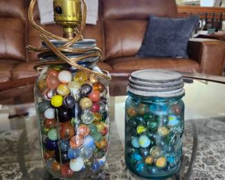 marbles and marble lamp