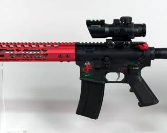 Palmetto State Armory Christmas-15 .223 Wylde Rifle SN# EYEOUT1456, SS Bbl, Adjustable Stock, Sniper Scope, Christmas Story Themed Image And Text Include Leg Lamp, Fragile, Triple Dog Dare, And Oh Fudge! Engraved On Receiver