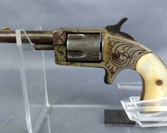 NY Pistol Co Mohegan .32 RF 5-Shot Revolver SN# 1380, Patent Date 1875, Frame Is Engraved, Pearl Grips, This Is An Antique Firearm