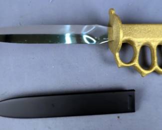  Dagger With Brass Grip Marked U.S. 1918, 6.5" Blade, Window Breaker Pommel