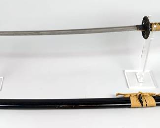 Shinwa Katana Sword, 28.25" Blade, Monkey Design On Guard, In Scabbard