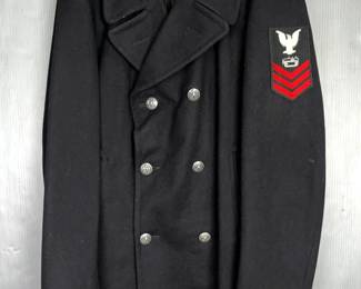 U.S. Navy Enlisted Men's Overcoat With E6 Equipment Operator Insignia, Size 38R 