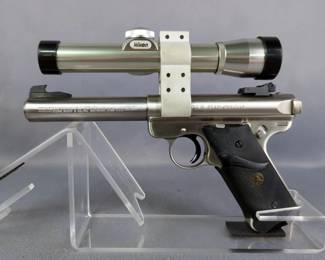 Ruger Mark II Target .22 LR Pistol SN# 214-41428, Nikon 2x20 Scope On B-Square Mount, 4 Total Mags, Paperwork, In Soft Case 