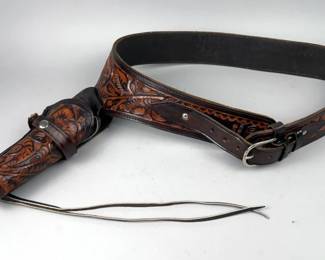 TJayz Tooled Leather Holster On Matching Belt, Marked 46 And 22 