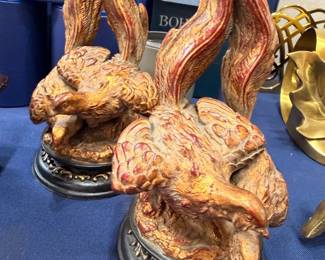 Pair rabbit figurine bookends with long ears